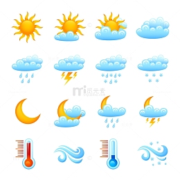 蓝色卡通天气预报图标