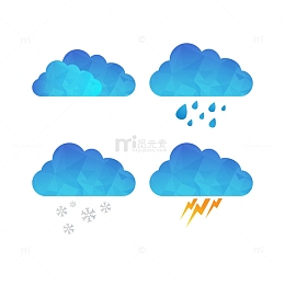 蓝色阴天雨天图标元素