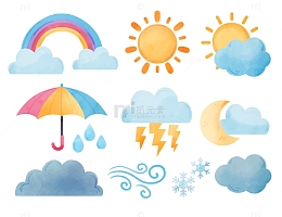 卡通雨天彩虹天气元素