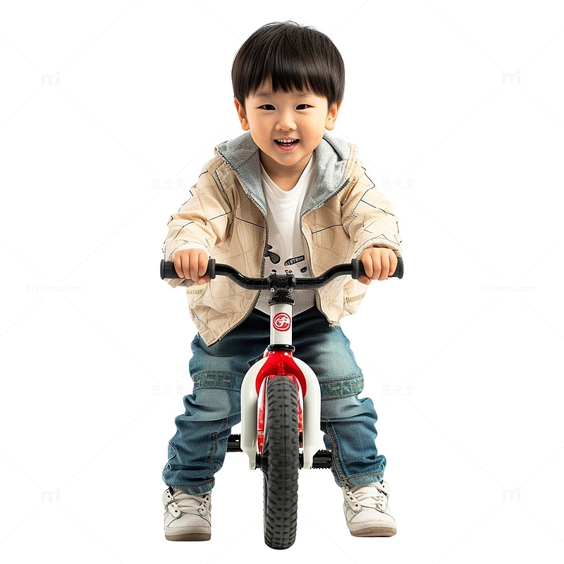 一个可爱的小孩在骑自行车