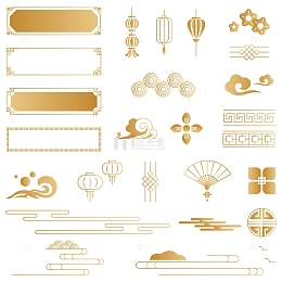 中国风祥云云纹金色传统装饰边框元素