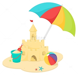 度假沙滩沙堆城堡
