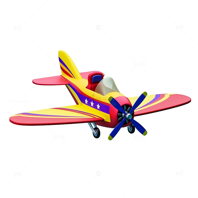 黄色卡通飞机3D模型