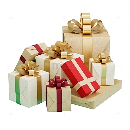 散落的礼品盒堆3D促销元素