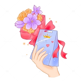 手持礼物鲜花元素