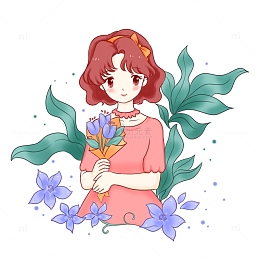 女神节人物手捧鲜花