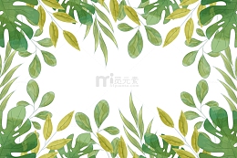 青绿手绘植物边框装饰