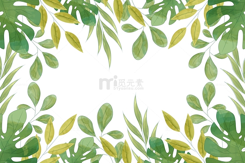 青绿手绘植物边框装饰