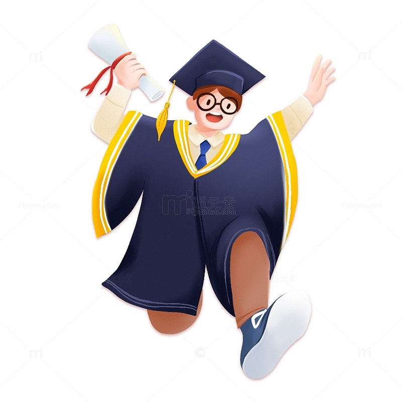 毕业季穿着学士服拿着毕业证书的学生插画