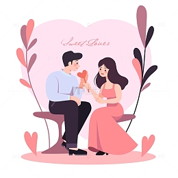 约会中的热恋情侣坐姿