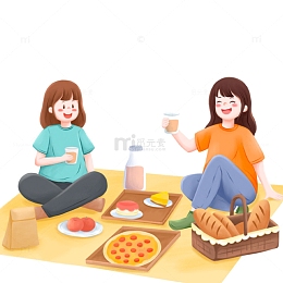 春季春游户外露营聚餐人物插画