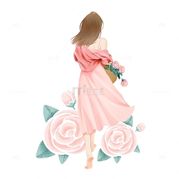 女神节妇女节三八节收手绘女性花卉素材
