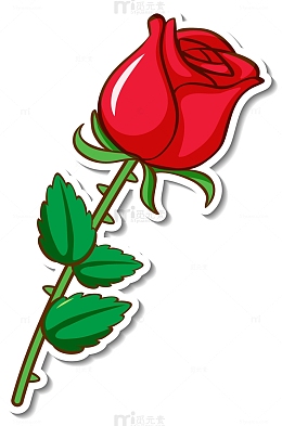 一支卡通描边玫瑰花贴纸