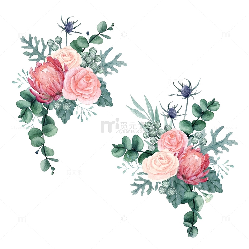 水彩淡雅玫瑰菊花