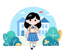 学生背着书包去上学
