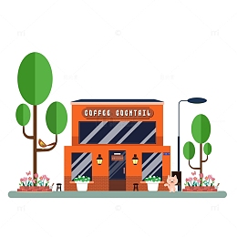 矢量扁平化店铺建筑城市
