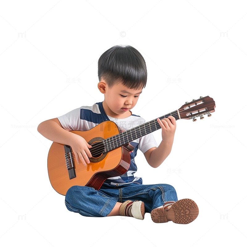 努力练习弹吉他的小孩