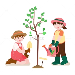 植树节儿童种树场景插画