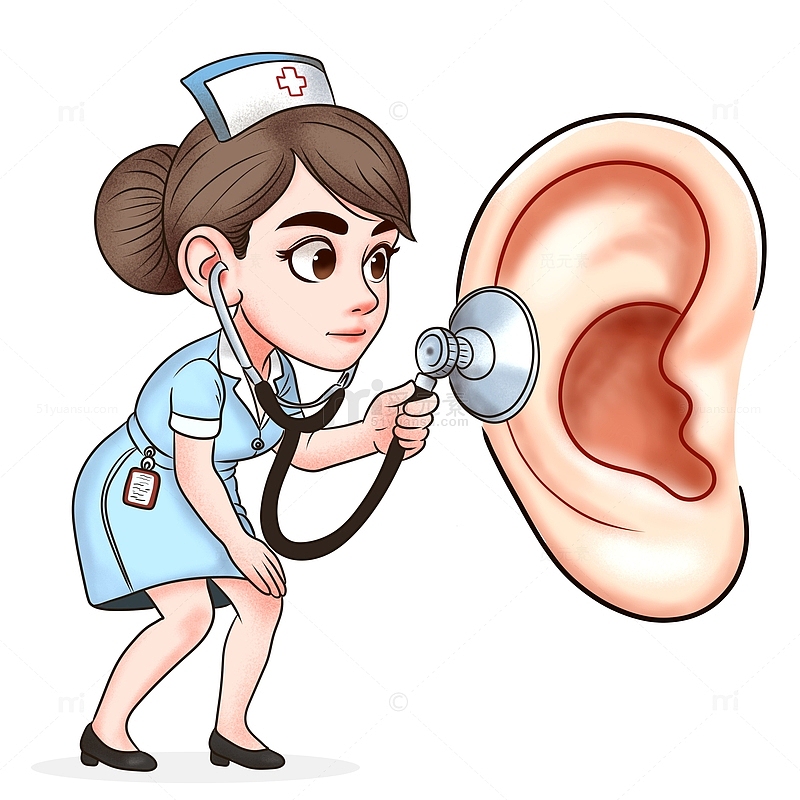 女护士在检查耳朵趣味卡通