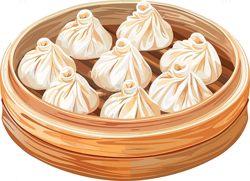 手绘蒸笼小笼包中国传统食物