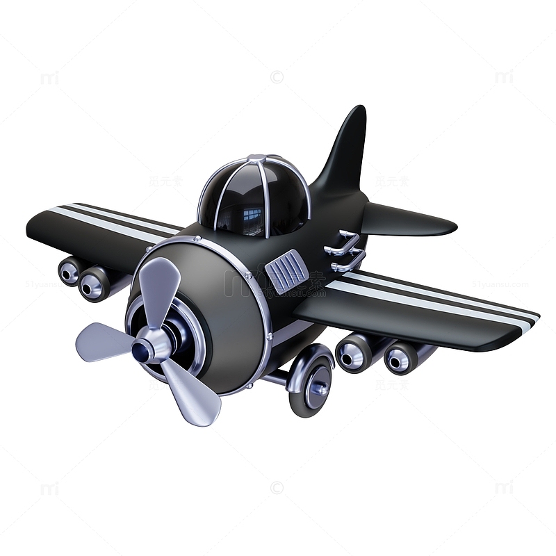 黑色卡通小飞机3D模型