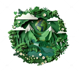 植树节3D剪纸风树叶插画素材