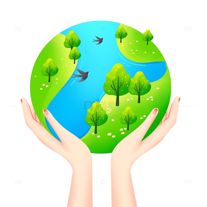 春天植树节环保手捧地球元素