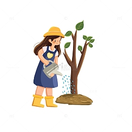 植树节种树人物浇水儿童手绘