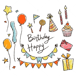 生日水彩涂鸦元素