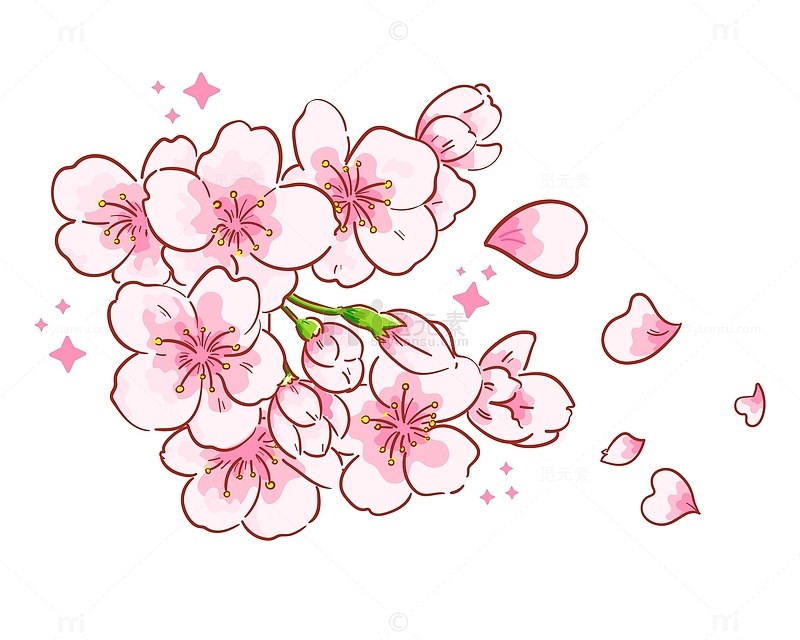 樱花手绘插画元素