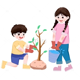 双人植树素材