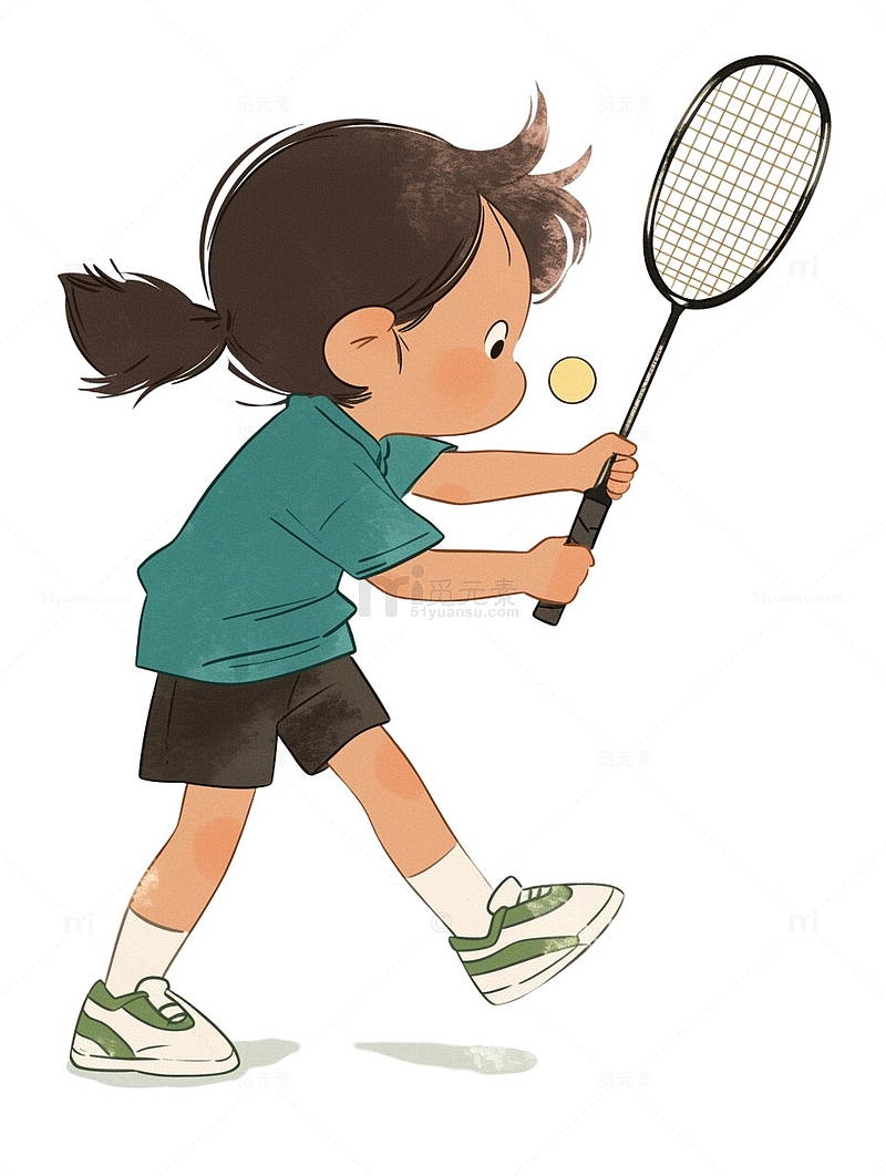 在打网球的小女孩