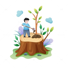 年轮植树人物场景植树节儿童种树