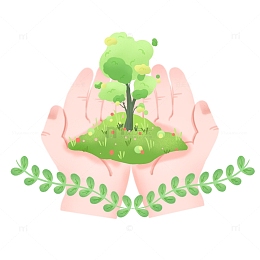 卡通手捧植物