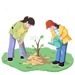 儿童植树节场景插图