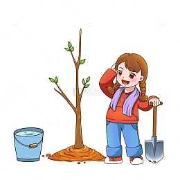 手绘卡通植树节人物场景