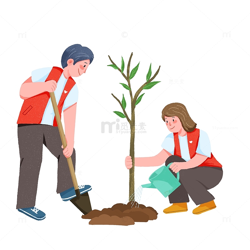 手绘植树节志愿者种树环保元素