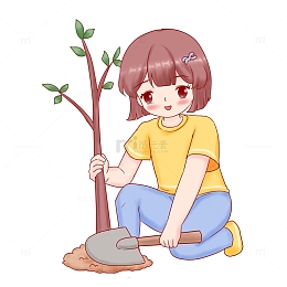 植树节人物种树场景