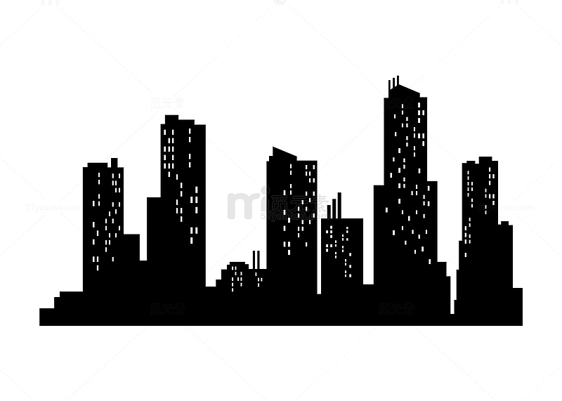 黑色夜晚城市建筑剪影