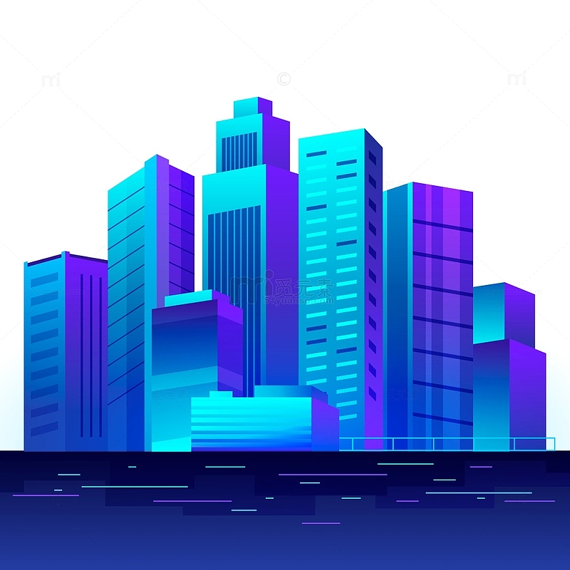 蓝色2.5D科技城市建筑