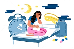 准备睡觉的女人卡通插画