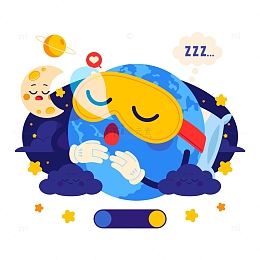 睡眠日卡通地球主题插画
