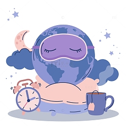 卡通月球世界睡眠日插画