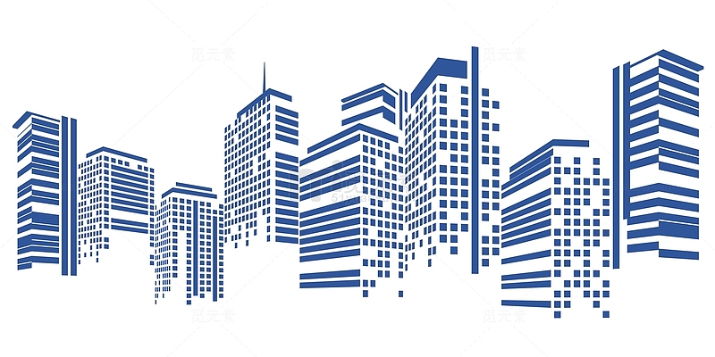 蓝色高楼建筑像素风元素