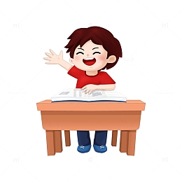 开学季开心上课举手小学生