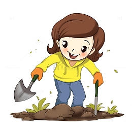 手绘卡通插画小女孩种树植树节