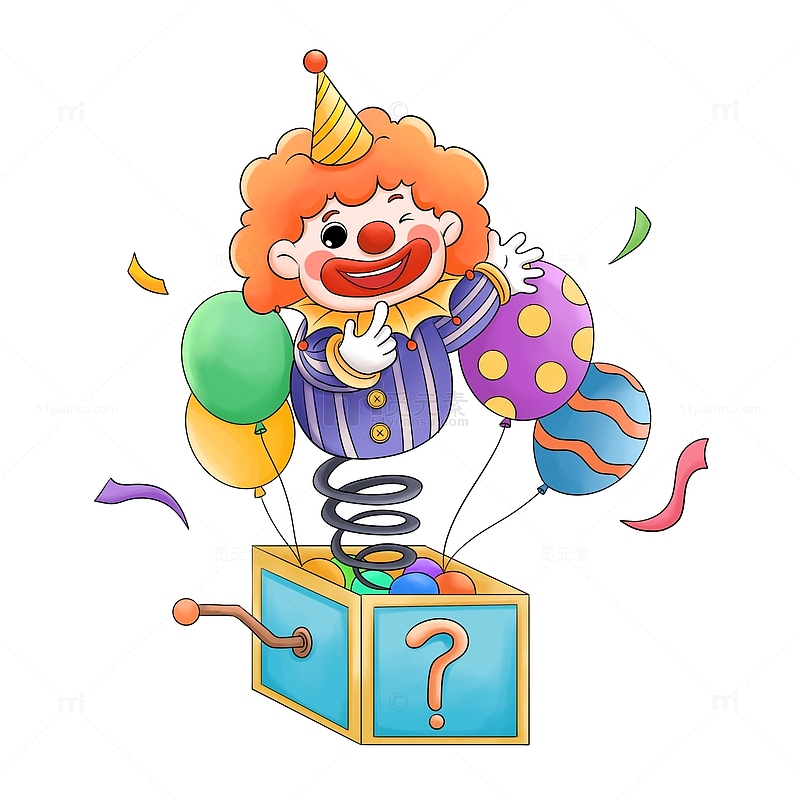 愚人节搞怪小丑气球盒子插画元素