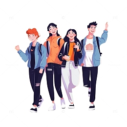 手绘卡通插画青年小伙伴