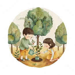 植树节人物场景