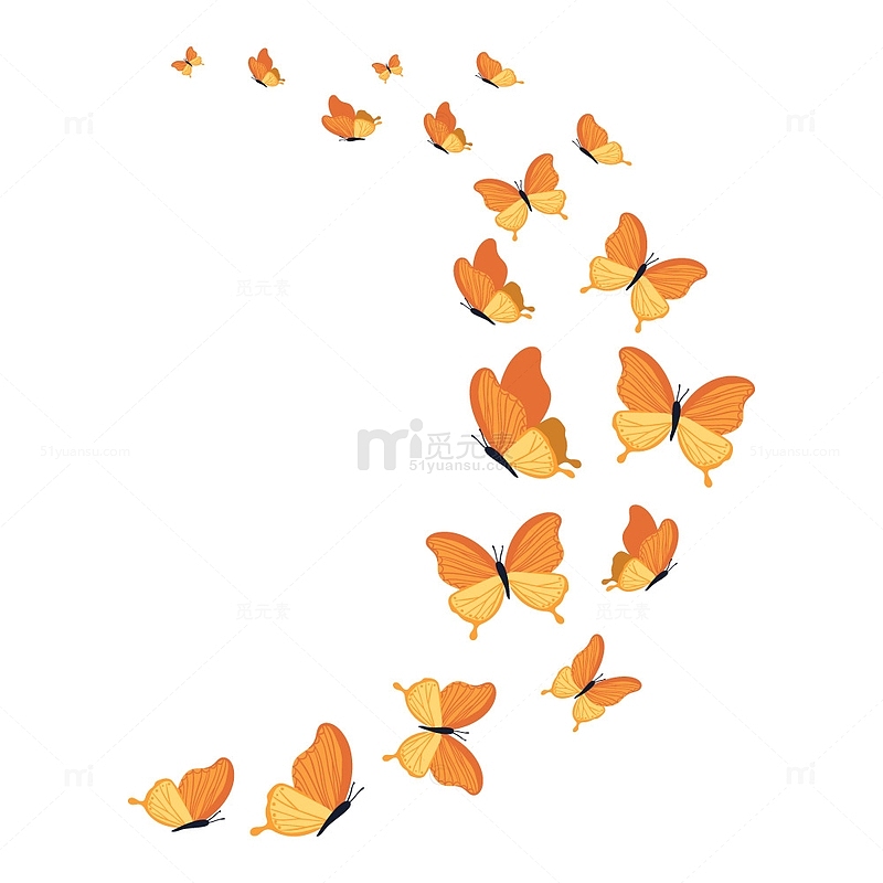 橙色波浪状飞舞的蝴蝶